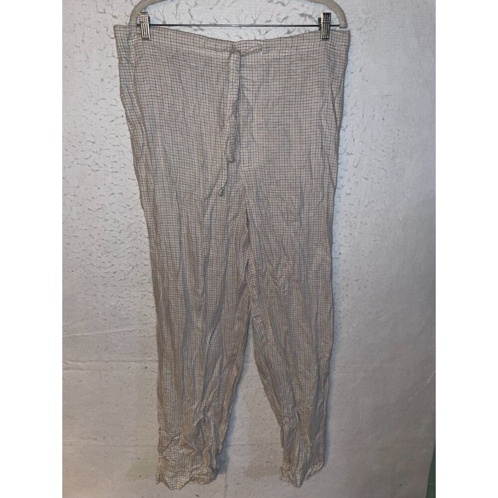 Club Room Mens Plaid Drawstring Pajama Pants off White L Linen Cotton NWT